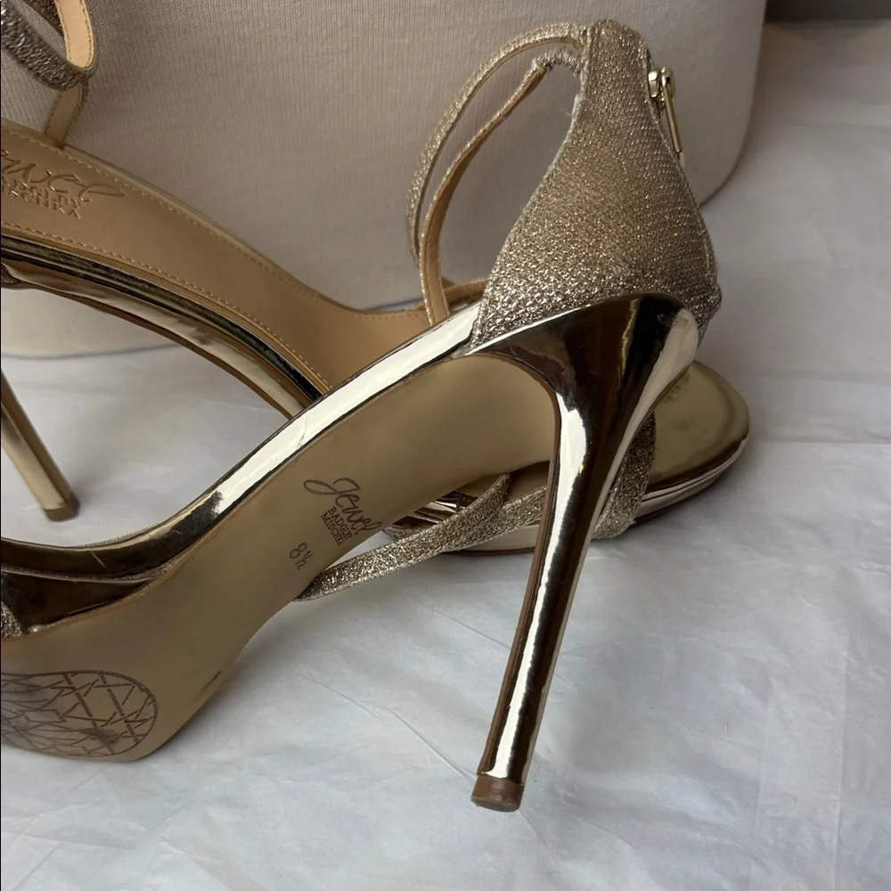 Badgley Mischka Galen Gold Glitter Platform Heels Size 8.5